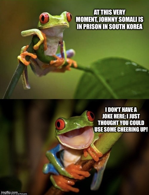 IMG_8279.jpeg | At this very moment, Johnny Somali is in prison in South Korea; I don't have a joke here; I just thought you could use some cheering up! | image tagged in img_8279 jpeg | made w/ Imgflip meme maker