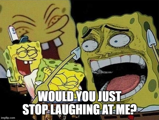 Would you just stop laughing at me? | made w/ Imgflip meme maker