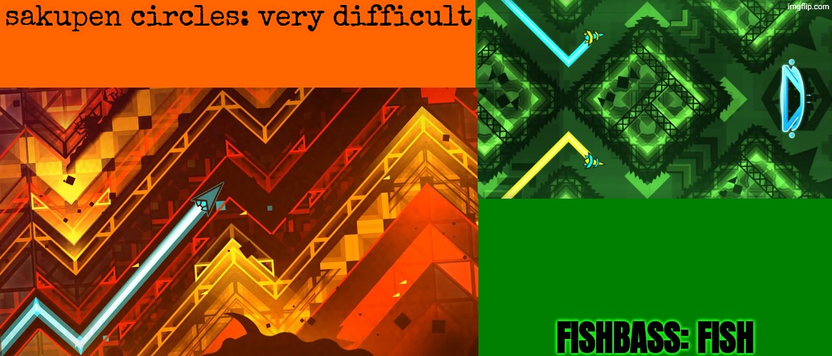 round 4 i think? | sakupen circles: very difficult; fishbass: fish | image tagged in blank green template,fishbass,sakupen circles,geometry dash,gd | made w/ Imgflip meme maker