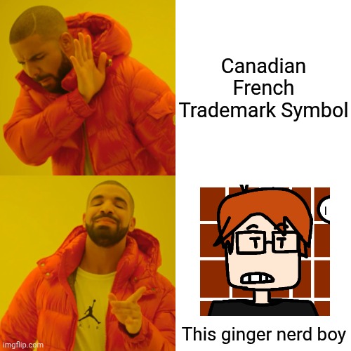 Drake Hotline Bling Meme | Canadian French Trademark Symbol This ginger nerd boy | image tagged in memes,drake hotline bling | made w/ Imgflip meme maker
