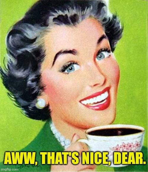 Mom | Aww, that's nice, dear. | image tagged in mom | made w/ Imgflip meme maker
