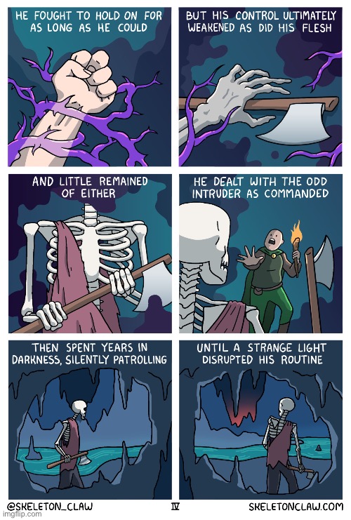 “Gavric’s Tale” - Pt. 4 | image tagged in comics,skeleton claw,gavrics tale,adventure,darkness,part four | made w/ Imgflip meme maker