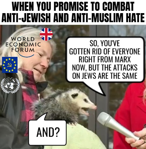 When you promise to combat anti-Jewish and anti-Muslim hate | image tagged in antisemitism,islamophobia,identity politics,politics,interview possum | made w/ Imgflip meme maker