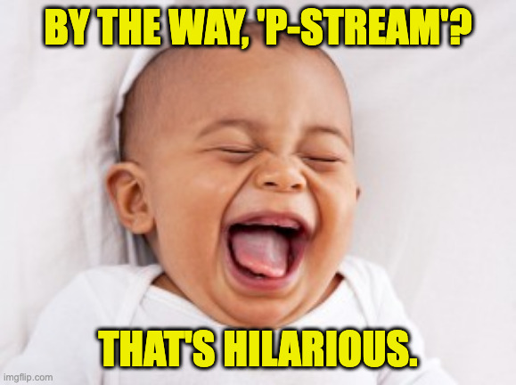 by the way, 'p-stream'? that's hilarious. | made w/ Imgflip meme maker