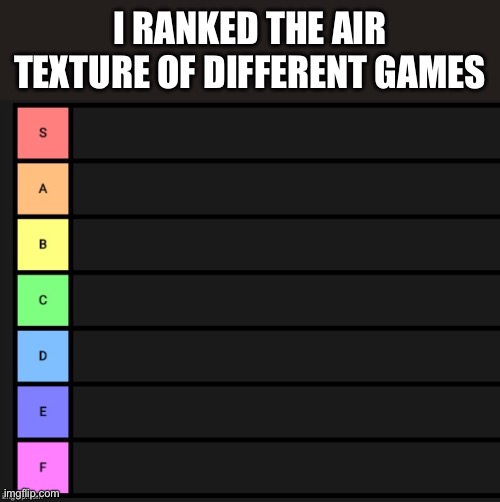 when you cant come up with a title | i ranked the air texture of different games | image tagged in tier list,funny,memes,air,gaming | made w/ Imgflip meme maker