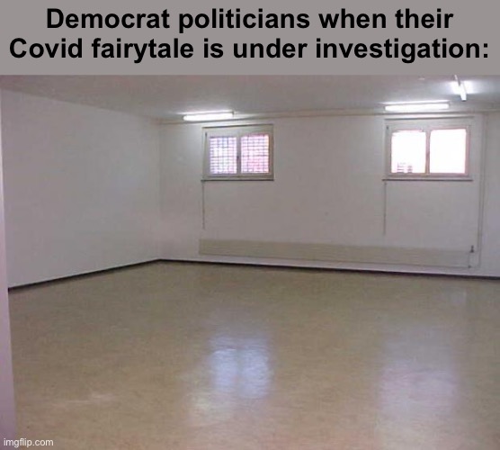 Covid coverup | Democrat politicians when their Covid fairytale is under investigation: | image tagged in empty room,politics lol,memes | made w/ Imgflip meme maker