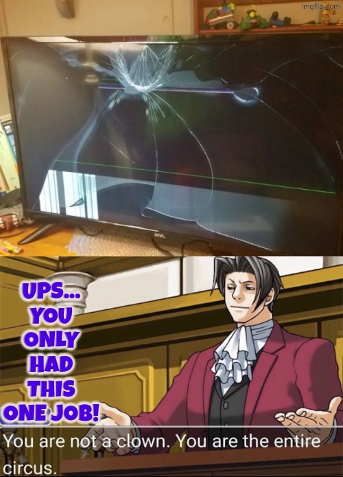 UPS Destroys Television! | UPS... You only had this one job! | image tagged in you had one job,dude you're an idiot,duhhh dumbass,ups,do you are have stupid,you are not a clown you are the entire circus | made w/ Imgflip meme maker