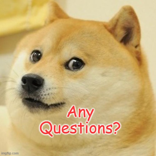 Doge Meme | Any Questions? | image tagged in memes,doge | made w/ Imgflip meme maker
