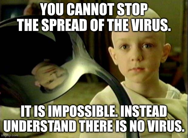 #WBAN (#DigitalTwin) #6G is #UnME | You cannot stop the spread of the virus. It is impossible. Instead understand there is no virus. | image tagged in spoon matrix | made w/ Imgflip meme maker