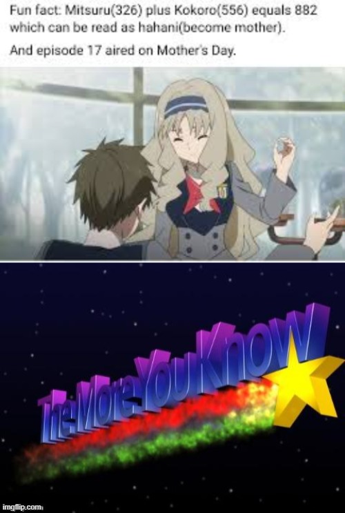 image tagged in the more you know,mother,darling in the franxx,cool facts,mothers day | made w/ Imgflip meme maker