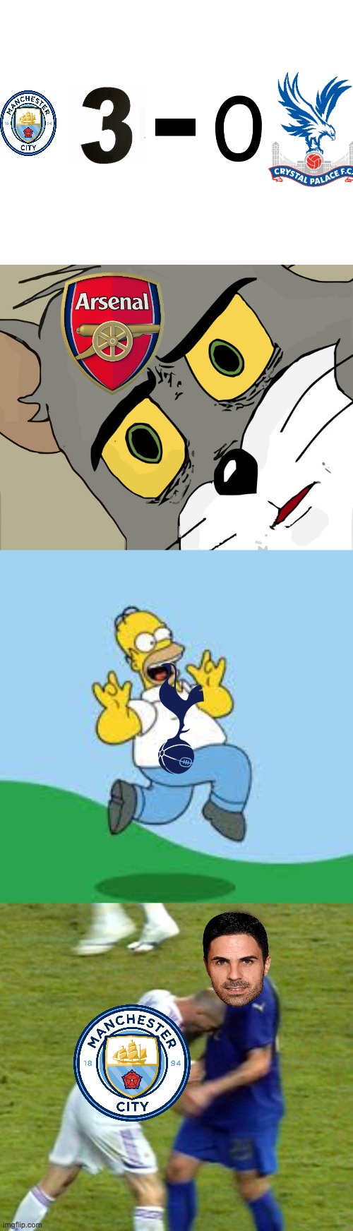 Man City beat Crystal Palace! | image tagged in blank white template,memes,unsettled tom,zidane headbutt,football,meme | made w/ Imgflip meme maker