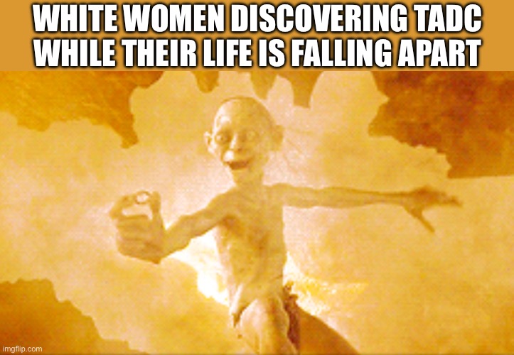 Idk why I thought of this | White women discovering TADC while their life is falling apart | image tagged in gollum retrieves the precious,white women,tadc,digital circus,funny,lotr | made w/ Imgflip meme maker