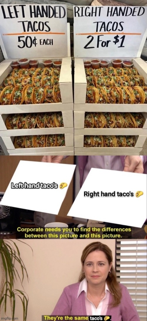 Spot The Difference Taco Edition | image tagged in office humor,tacos | made w/ Imgflip meme maker