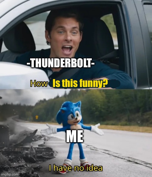 Sonic I have no idea | Is this funny? -Thunderbolt- Me | image tagged in sonic i have no idea | made w/ Imgflip meme maker
