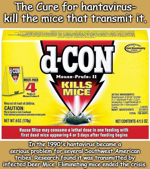 Don't fall for paper masks and quarantining healthy humans this time. Please. | The Cure for hantavirus- kill the mice that transmit it. In the 1990's hantavirus became a serious problem for several Southwest American tribes. Research found it was transmitted by infected Deer Mice. Eliminating mice ended the crisis. | image tagged in dcon jpg | made w/ Imgflip meme maker