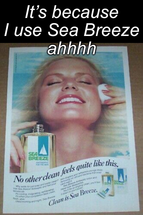 It’s because
I use Sea Breeze
ahhhh | made w/ Imgflip meme maker