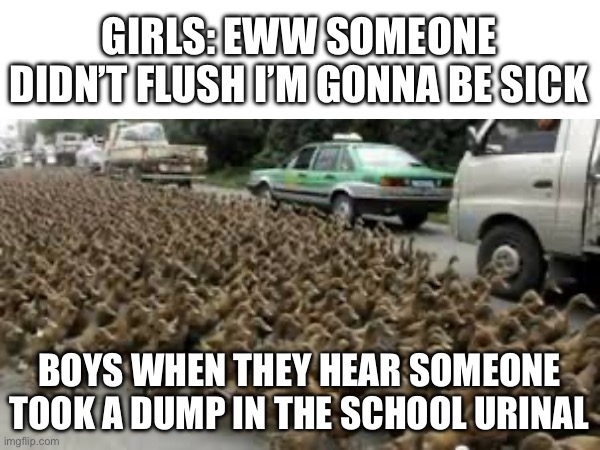 So true | Girls: eww someone didn’t flush I’m gonna be sick; Boys when they hear someone took a dump in the school urinal | image tagged in memes,dump | made w/ Imgflip meme maker