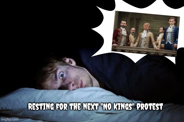 Wide awake | Resting for the next "No Kings" protest | image tagged in wide awake | made w/ Imgflip meme maker