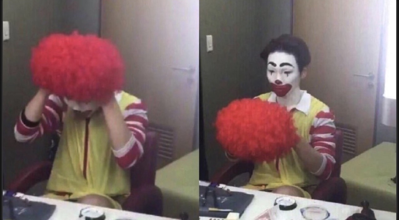 Clown taking off wig Blank Meme Template