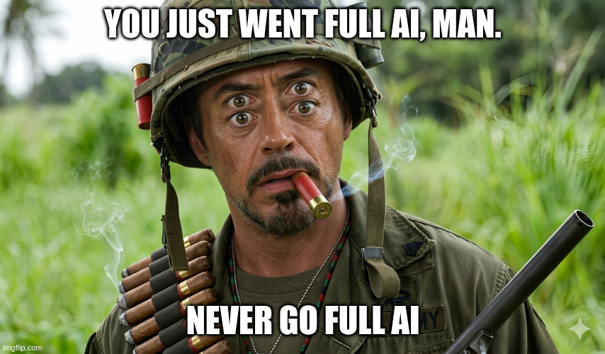 You just went full AI, Man. Never go full AI | made w/ Imgflip meme maker