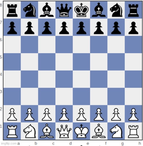 Top comment picks the next move, legal or not. White moves first. Day 1 | image tagged in anarchy,chess | made w/ Imgflip meme maker