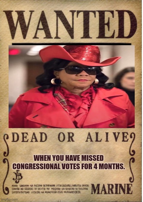 Wanted | When you have missed congressional votes for 4 months. | image tagged in one piece wanted poster template | made w/ Imgflip meme maker