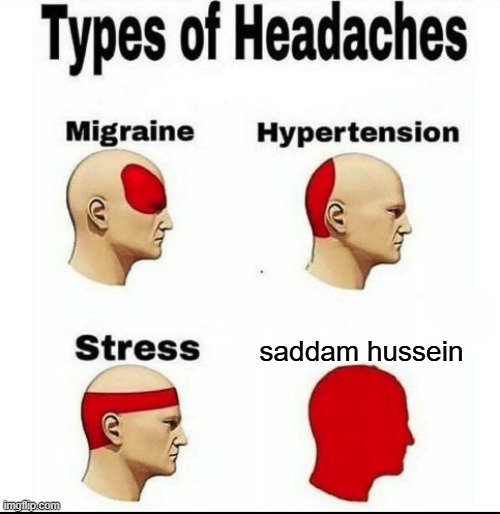 not political but i thought this was funny | saddam hussein | image tagged in types of headaches meme | made w/ Imgflip meme maker