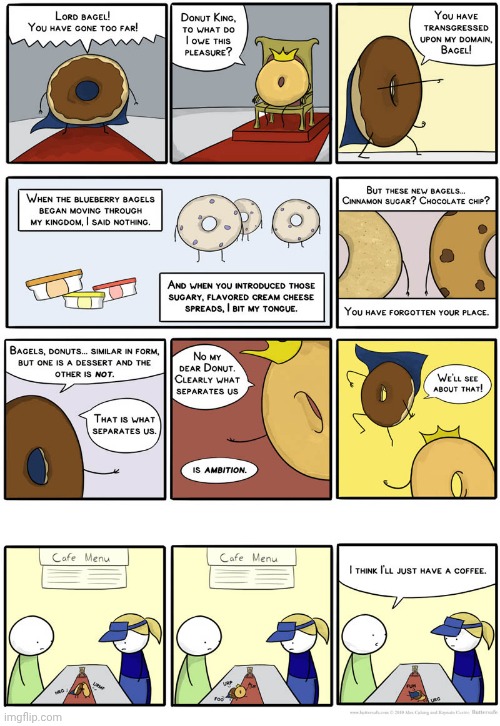 Donut vs Bagel | image tagged in donut,bagel,coffee,bagels,donuts,comics/cartoons | made w/ Imgflip meme maker