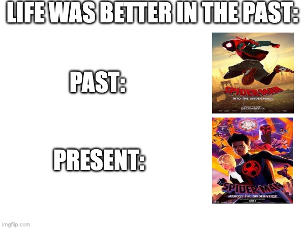 OG Tobey Maguire is where its at, but these are better than Andrew Garfield's | life was better in the past:; past:; present: | image tagged in oh wow are you actually reading these tags | made w/ Imgflip meme maker