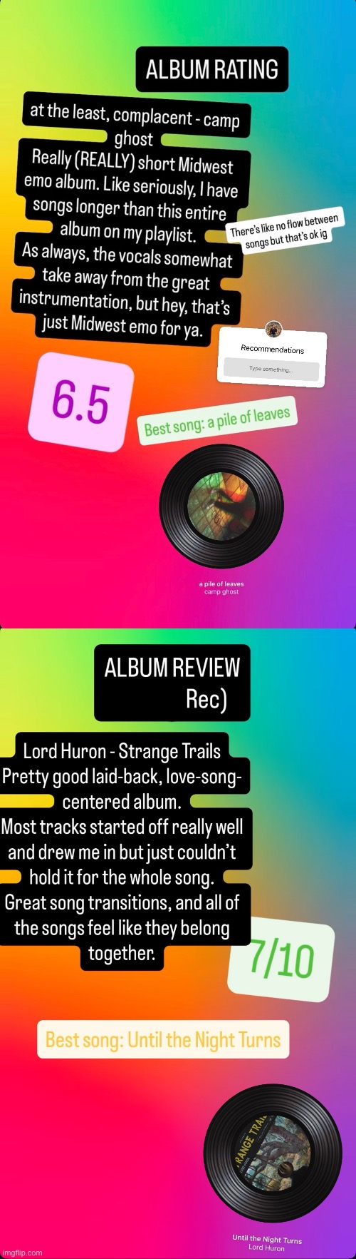 Some recent albums I’ve listened to (on my Instagram) | made w/ Imgflip meme maker