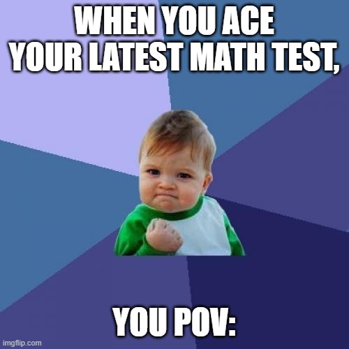 Math Test Meme | When You Ace Your Latest Math Test, You POV: | image tagged in memes,success kid,funny,math,happy,everywhere i go i see his face | made w/ Imgflip meme maker