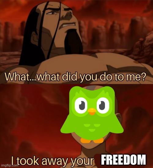 Avatar I took away your bending | Freedom | image tagged in avatar i took away your bending | made w/ Imgflip meme maker