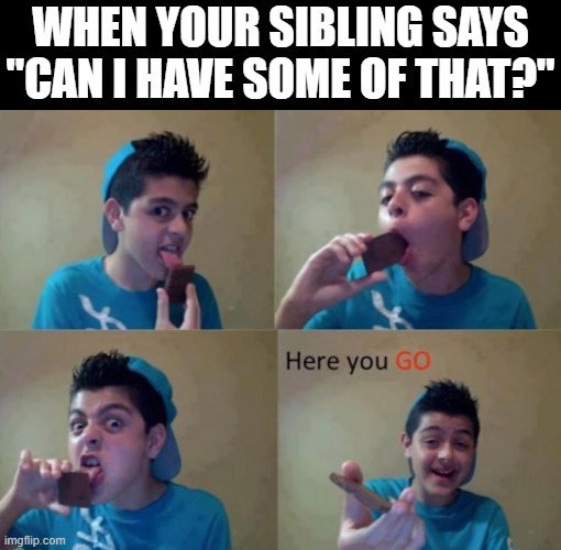 sibling | when your sibling says "can i have some of that?" | image tagged in memes | made w/ Imgflip meme maker