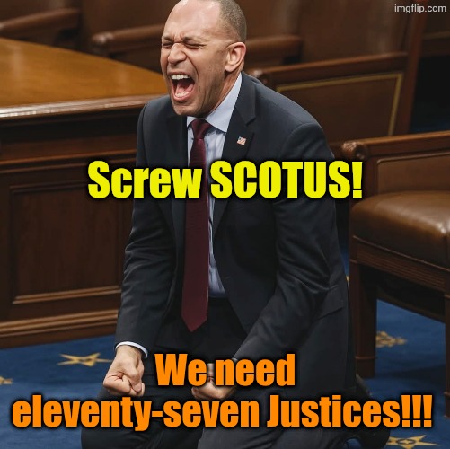 Hakeem Jeffries | Screw SCOTUS! We need eleventy-seven Justices!!! | image tagged in hakeem jeffries | made w/ Imgflip meme maker