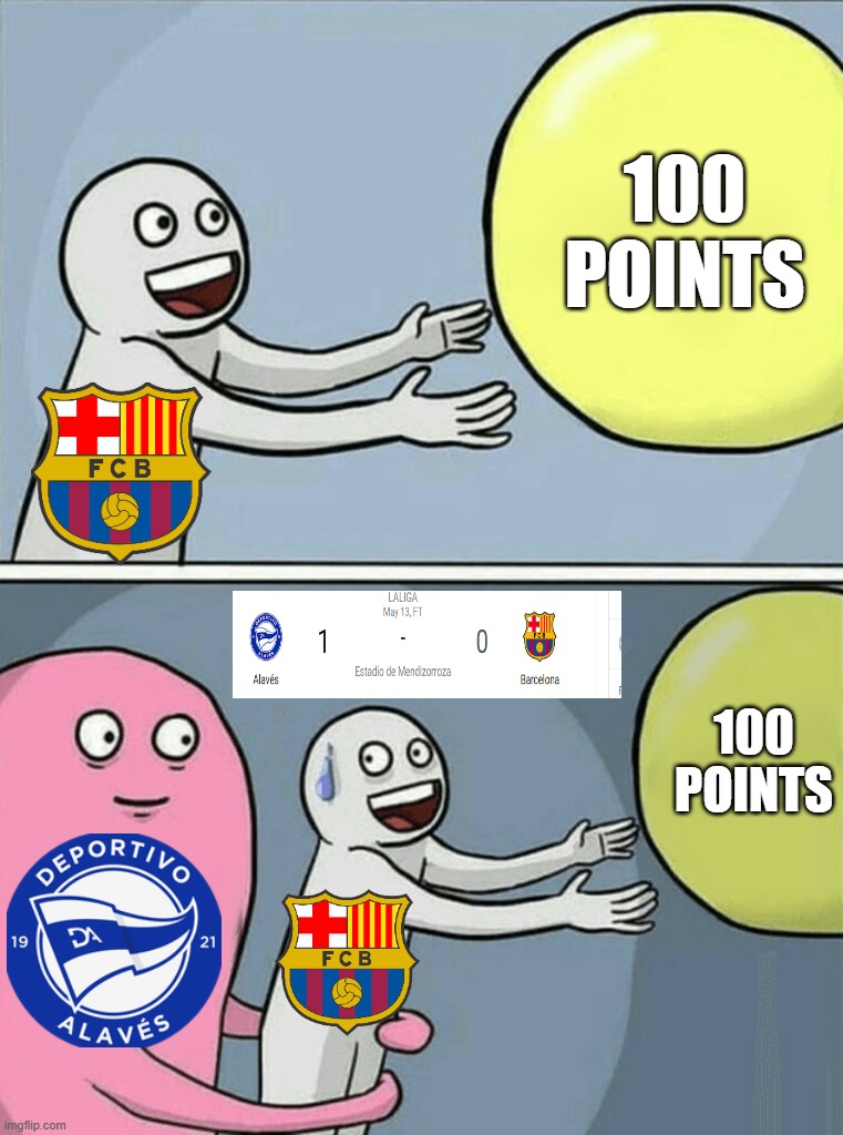 barcelona | 100 points; 100 points | image tagged in memes,running away balloon | made w/ Imgflip meme maker