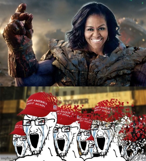 Michelle Obama Thanos MAGA | image tagged in biden thanos maga | made w/ Imgflip meme maker