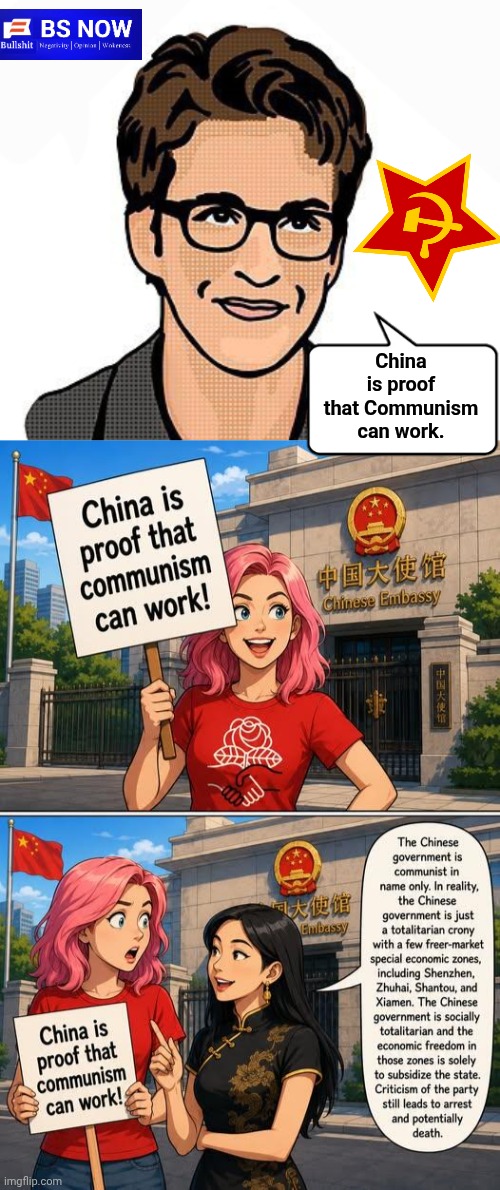 Madcow's delusional followers | China is proof that Communism can work. | image tagged in maddow wojak,img 37 jpeg,mad,cow | made w/ Imgflip meme maker