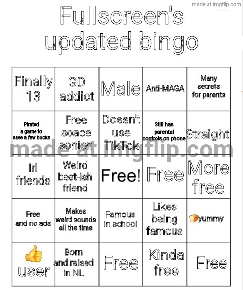Fullscreen bingo updated | image tagged in fullscreen bingo updated | made w/ Imgflip meme maker