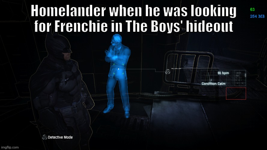 Homelander: Vought Origins | Homelander when he was looking for Frenchie in The Boys' hideout | image tagged in 1600px-batman_arkham_origins_december_6th_2012_no_skeleton_alfre,amazon prime | made w/ Imgflip meme maker