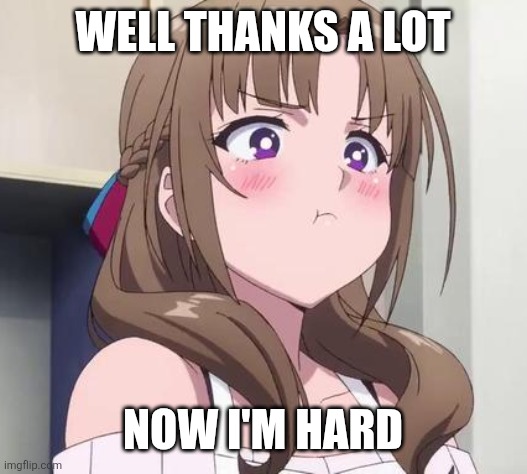 Anime Girl Pouting | Well thanks a lot Now I'm hard | image tagged in anime girl pouting | made w/ Imgflip meme maker