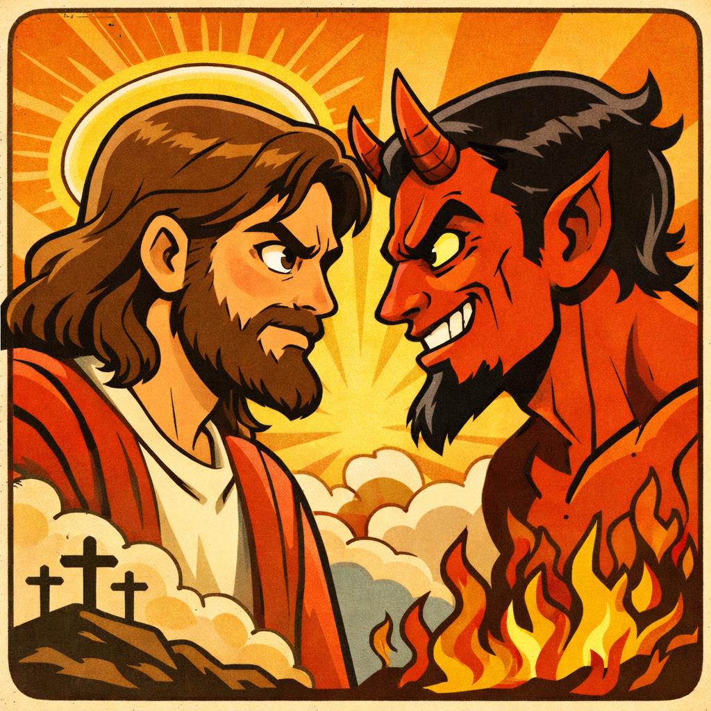 Jesus and satin staring at each other Blank Meme Template