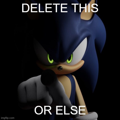sonic pointing at you | DELETE THIS OR ELSE | image tagged in sonic pointing at you | made w/ Imgflip meme maker