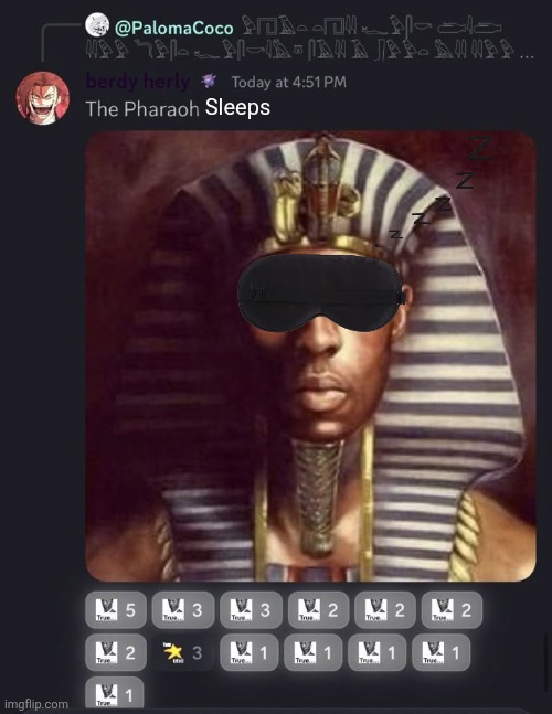 Gn chat | Sleeps | image tagged in the pharaoh rises | made w/ Imgflip meme maker