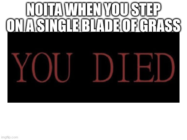 the blade of grass was lethal | Noita when you step on a single blade of grass | image tagged in gaming,grass,noita | made w/ Imgflip meme maker
