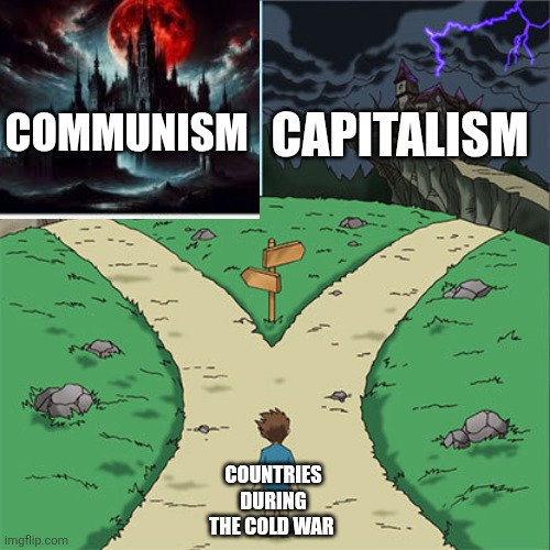 Two Paths | Capitalism; Communism; Countries during the cold war | image tagged in two paths | made w/ Imgflip meme maker