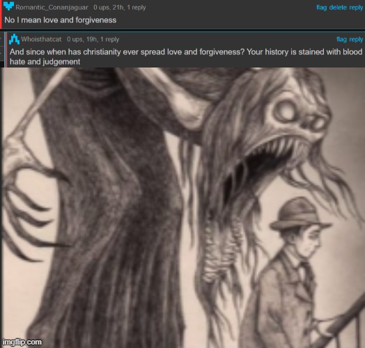 update on the atheist situation | image tagged in angry demon calm man | made w/ Imgflip meme maker