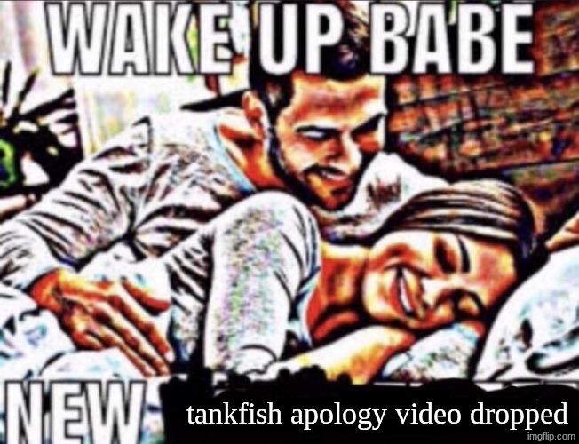 he could do ASMR fr | tankfish apology video dropped | image tagged in wake up babe | made w/ Imgflip meme maker