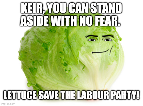 Political advice from vegetables to a political vegetable... | Keir, you can stand aside with no fear. Lettuce save the Labour Party! | image tagged in lettuce,memes,keir starmer,united kingdom,labour party,resign and be happy | made w/ Imgflip meme maker