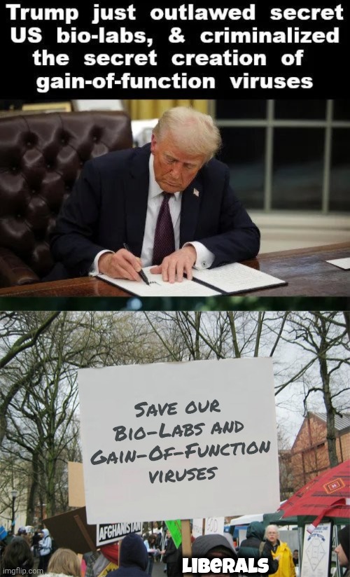If Trump commenced it . . . | Save our Bio-Labs and Gain-Of-Function viruses; Liberals | image tagged in blank protest sign,stupid liberals,election tampering,only way to win,democrats democratting,cheating again | made w/ Imgflip meme maker