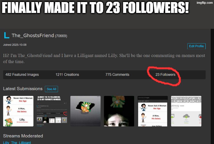 Finally! 23! | FInally made it to 23 followers! | image tagged in followers,finally | made w/ Imgflip meme maker